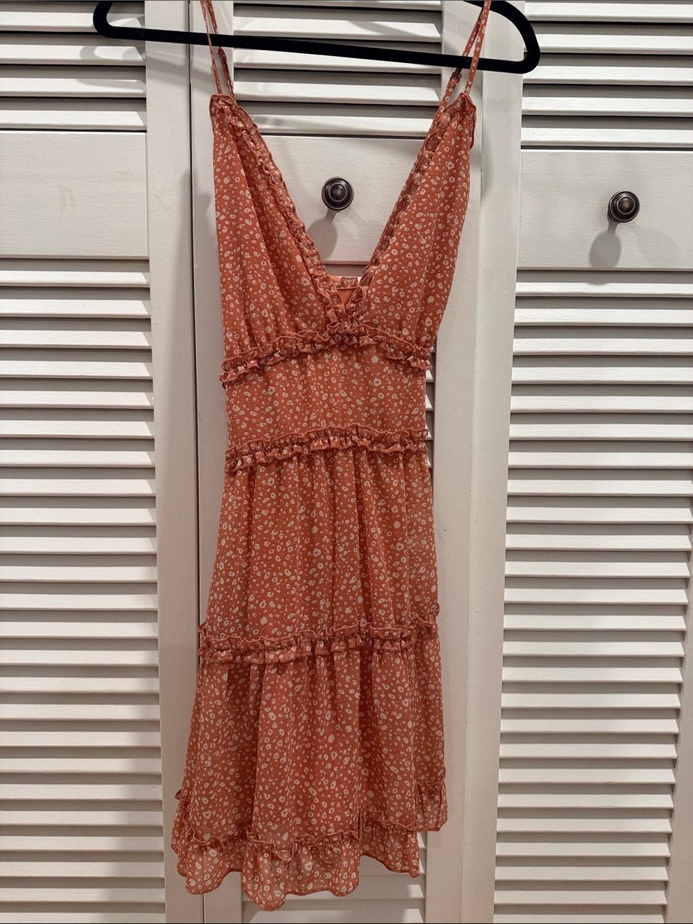 Tiered Floral Mini Dress in Rust Orange